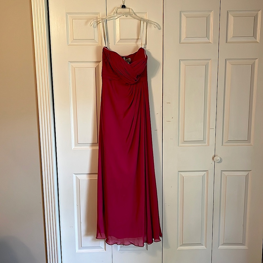 Pink floor length, strapless chiffon dress